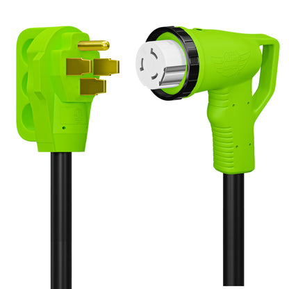 Leisure Cords 50AMP RV Dogbone Adapter Cord 90 Degree Handles Twist Locking NEMA 14-50P to SS2-50R 12 Inch (Green)