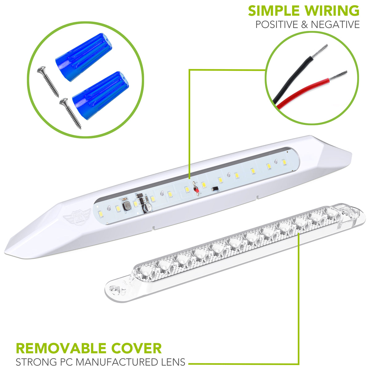 Leisure LED 12V RV Exterior LED Awning Porch Light Cool White with Clear Lens 13 Inch (White)