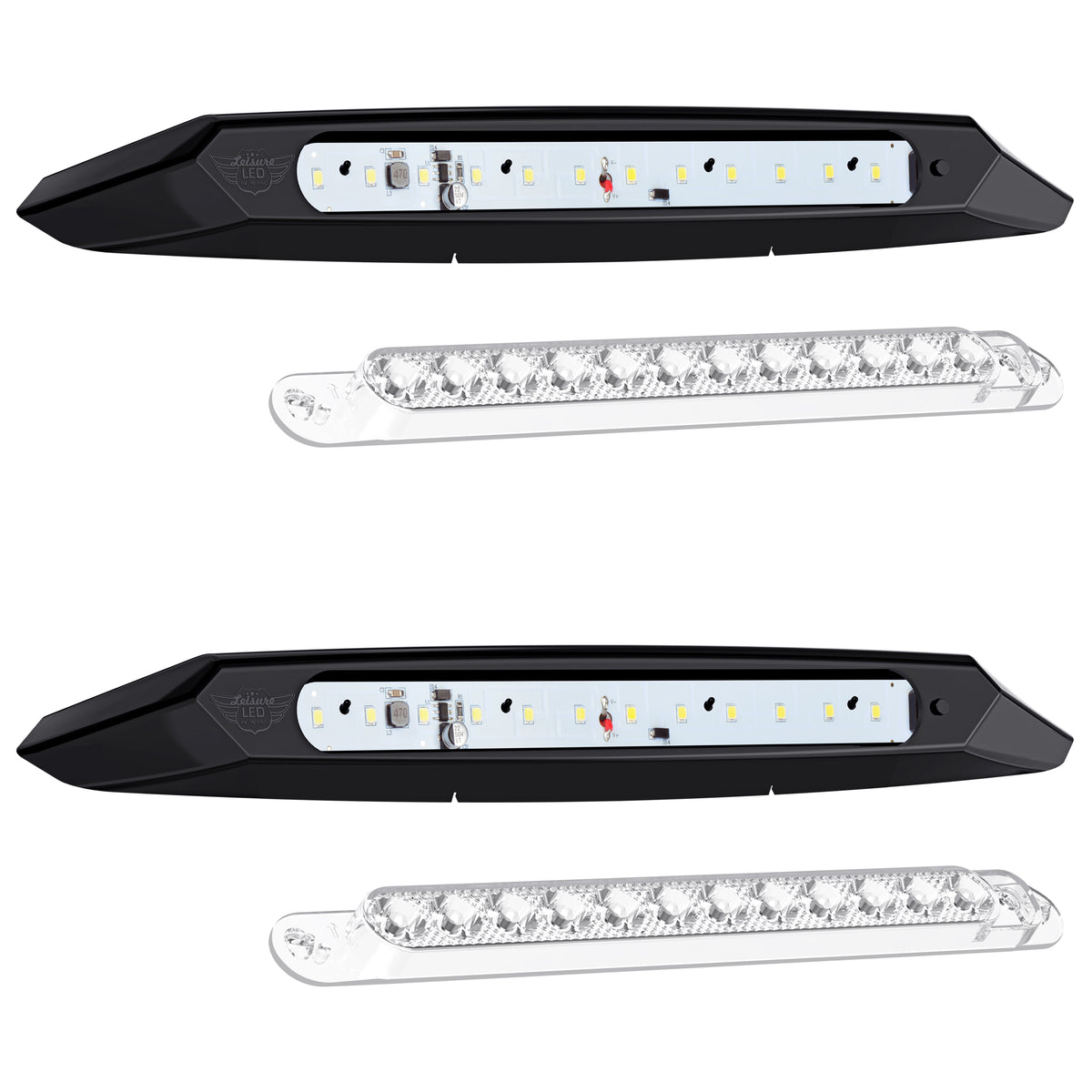 Leisure LED 12V RV Exterior LED Awning Porch Light Cool White with Switch Clear Lens 13 Inch (White)