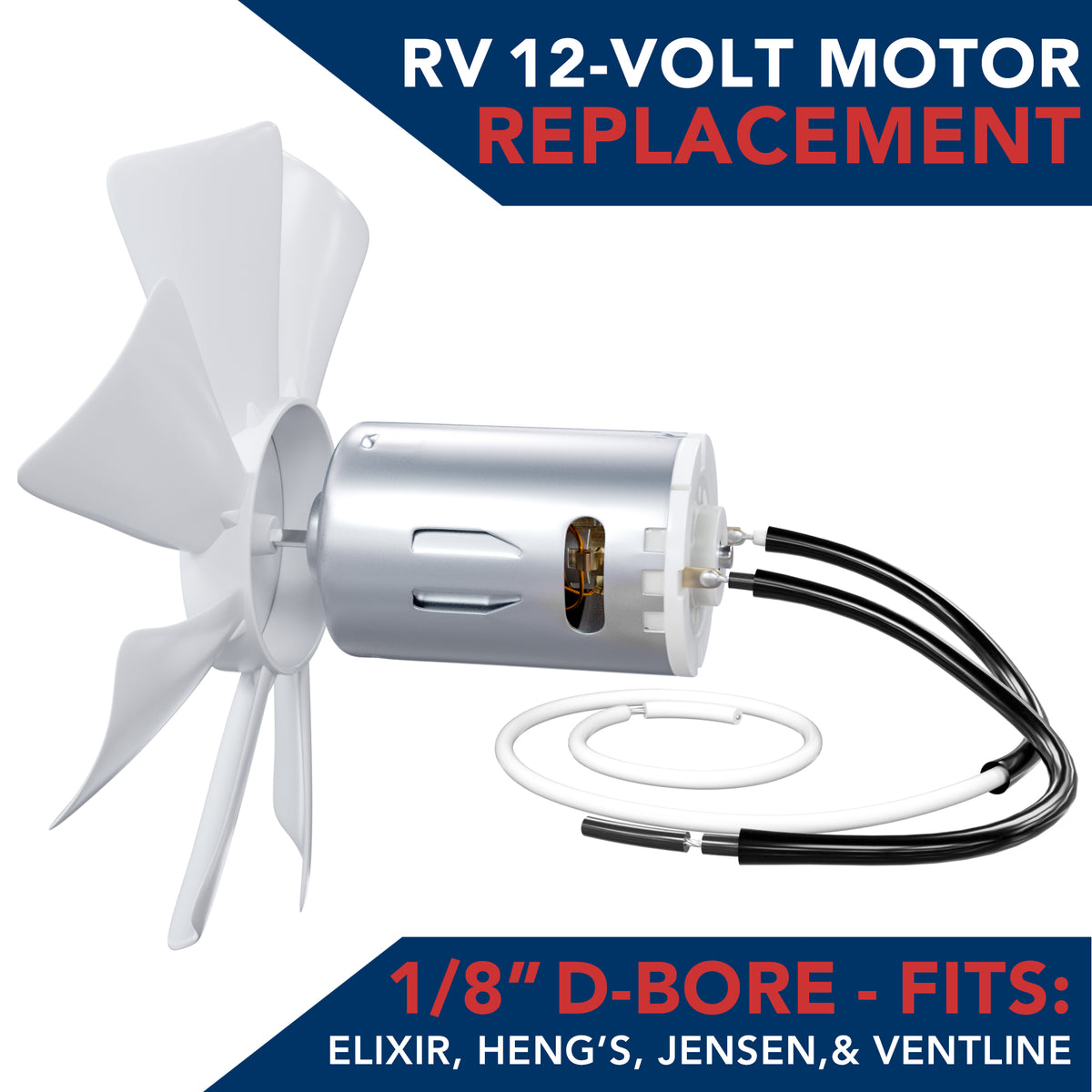 Leisure Coachworks RV Fan Motor with Fan Blade Kit Replacement for 12V Bathroom Vent D Shaft (Metal)