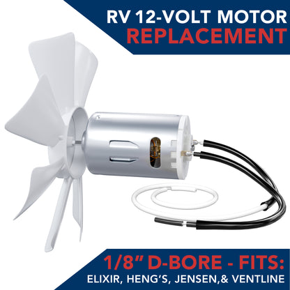 Leisure Coachworks RV Fan Motor with Fan Blade Kit Replacement for 12V Bathroom Vent D Shaft (Metal)
