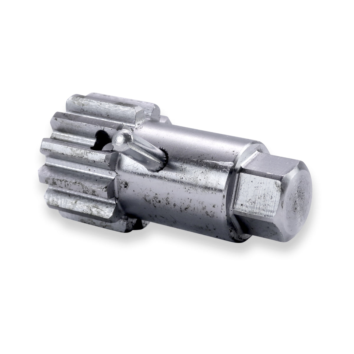 12-tooth RV slide-out motor shaft gear with 3/4" teeth, 5/8" bore and crank nut. Fits select RV slide-out systems. Pin sold separately