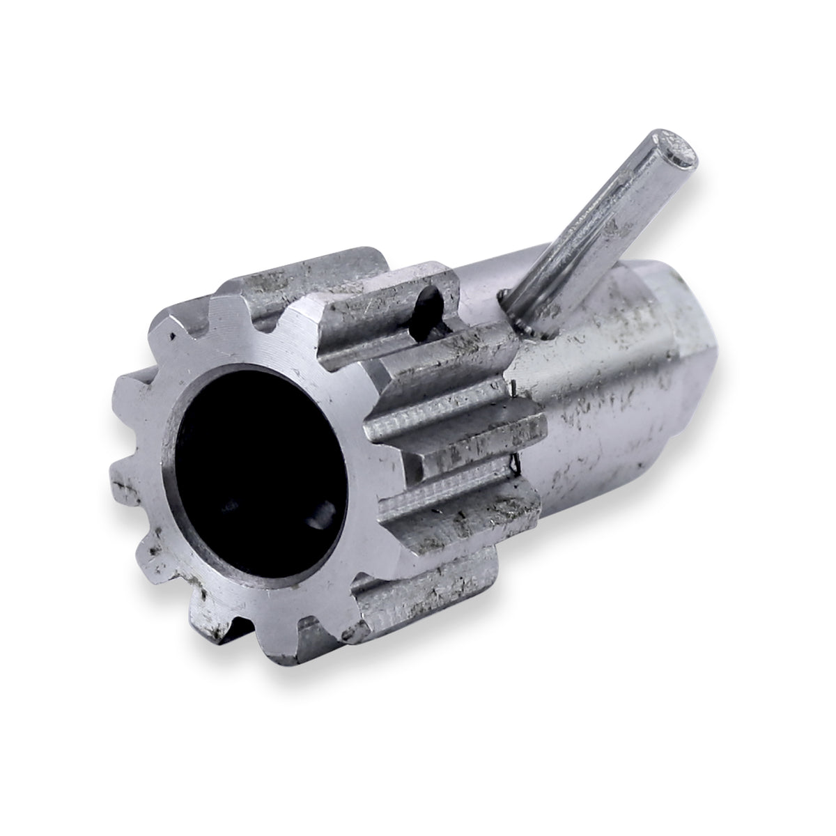 12-tooth RV slide-out motor shaft gear with 3/4" teeth, 5/8" bore and crank nut. Fits select RV slide-out systems. Pin sold separately