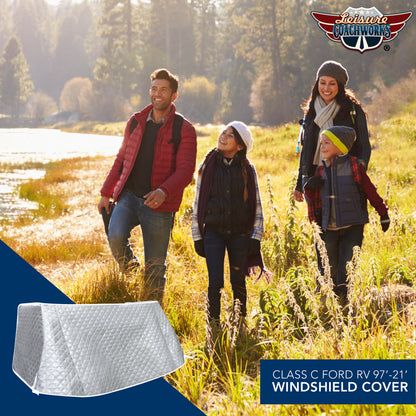 Leisure Coachworks RV Sun Shade 4 Layer Insulated Windshield Cover for Class C Ford 1997-2021 (Reflective)