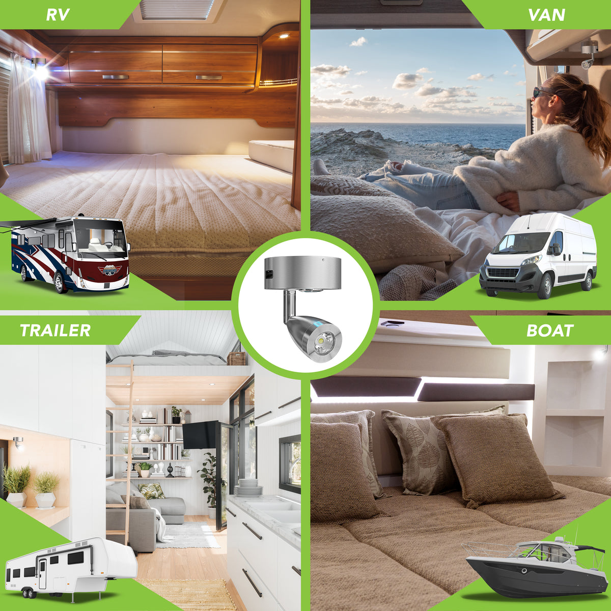 Leisure LED 12V RV Interior LED Reading Light Multi-Color Touch Dimmer Switch 180 Lumen 3.93 Inch (Brushed Nickel)