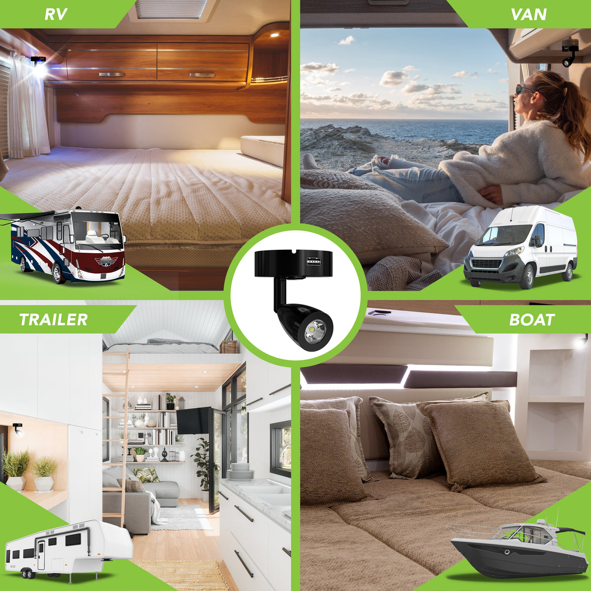 Leisure LED 12V RV Interior LED Reading Light Warm White Touch Dimmer Switch 160 Lumen 3.88 Inch (Black)