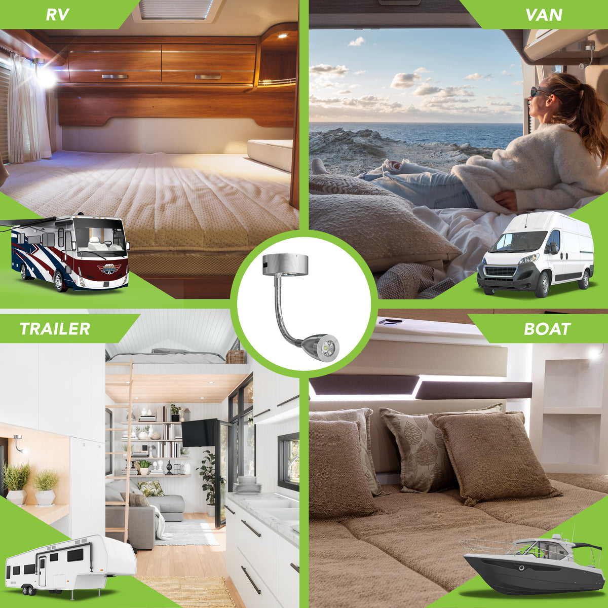 Leisure LED 12V RV Interior LED Reading Light Multi-Color Touch Dimmer Switch 180 Lumen 8 Inch (Brushed Nickel)