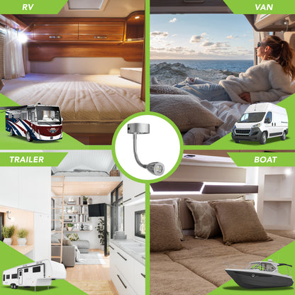 Leisure LED 12V RV Interior LED Reading Light Multi-Color Touch Dimmer Switch 180 Lumen 8 Inch (Brushed Nickel)