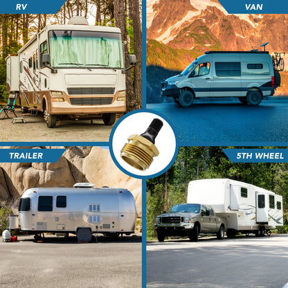 Leisure Coachworks RV Water Blow Out Plug Adapter with 3/4 Inch GHT to Schrader Valve (Brass)