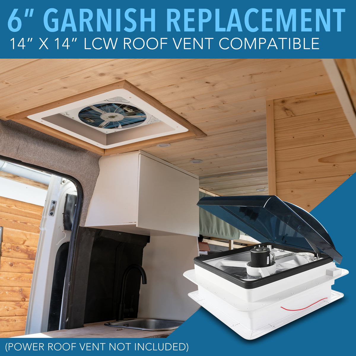 Leisure Coachworks RV Extended Garnish for 14 Inch x 14 Inch Roof Vent Fan 6 Inch (White)