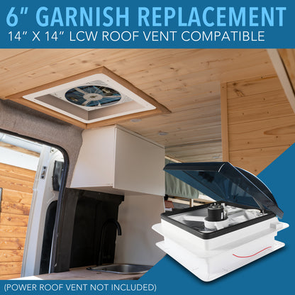 Leisure Coachworks RV Extended Garnish for 14 Inch x 14 Inch Roof Vent Fan 6 Inch (White)
