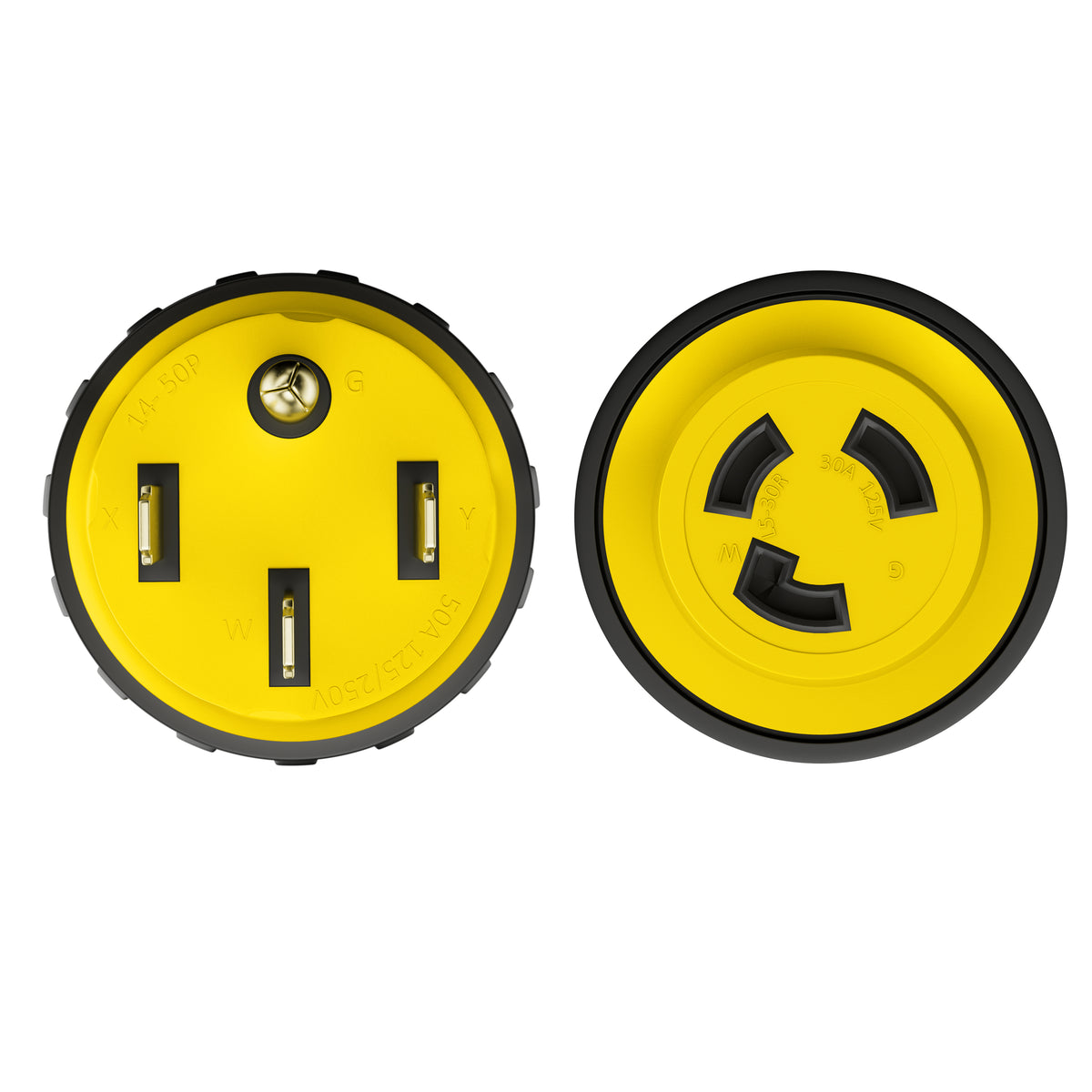 Leisure Cords 50AMP RV Electrical Adapter Twist Locking NEMA 14-50P to L5-30R 4 Inch (Yellow)