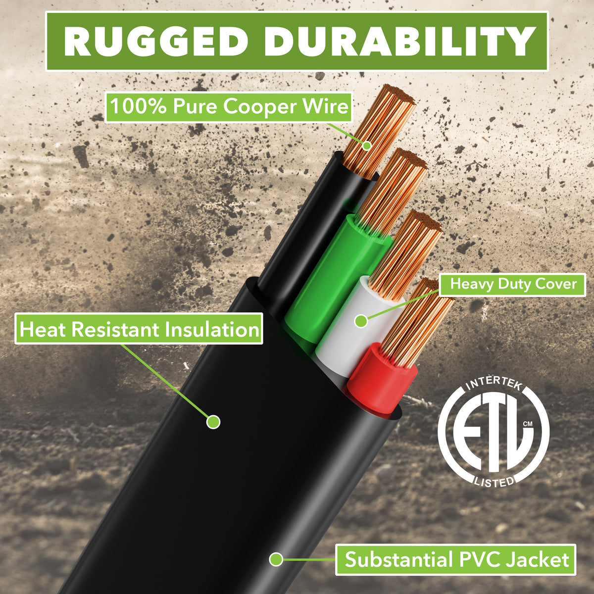 Leisure Cords 50AMP RV Extension Cord 90 Degree Handles Twist Locking Flat Cord Profile 36 Foot (Green)