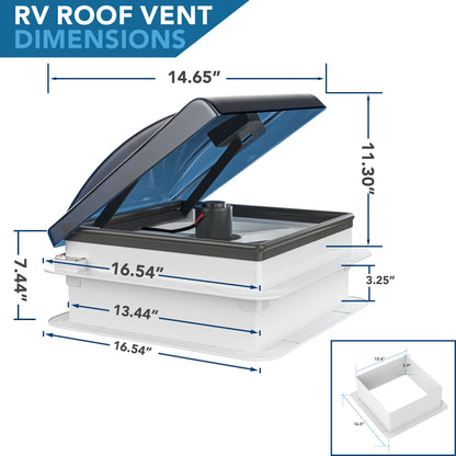 Leisure Coachworks RV Roof Vent Fan with 5 Speed Smoked Lid Rain Sensor and Remote 14 Inch x 14 Inch (White)