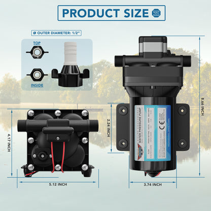 Leisure Coachworks RV Water Pump 5.5 GPM with Adapters Stainer Filter Kit (Black)