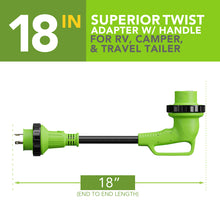 Leisure Cords 30AMP RV Dogbone Adapter Cord 90 Degree Handles Twist Locking Coupler NEMA L5-30P to L5-30R 12 Inch (Green)