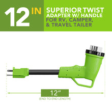 Leisure Cords 50AMP RV Dogbone Adapter Cord 90 Degree Handles Twist Locking NEMA 5-15P to SS2-50R 12 Inch (Green)