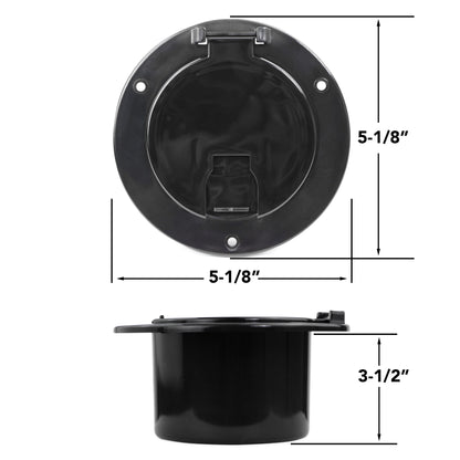 Leisure Cords RV Power Cord Utility Hatch Weatherproof Round Door 5.13 Inch x 2.38 Inch (Black)