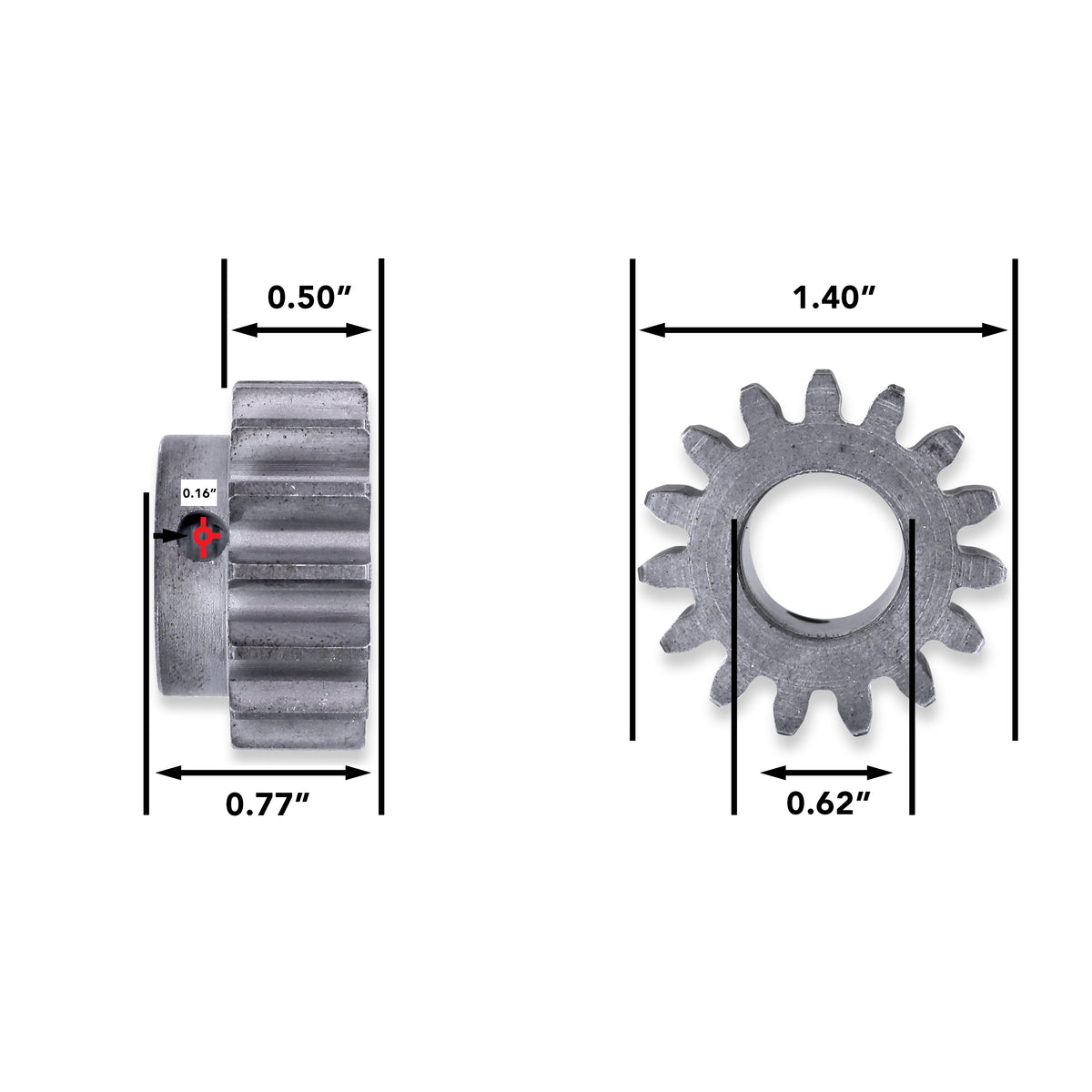 Leisure Coachworks RV Motor Shaft Gear 15 Tooth for Slide Out System 1/2 Inch Teeth x 5/8 Inch Bore x 0.77 Inch Length Pins Not Included (Metal)