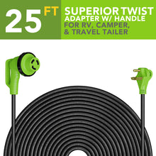 Leisure Cords 30AMP RV Extension Cord 90 Degree Handles Twist Locking 25 Foot (Green)