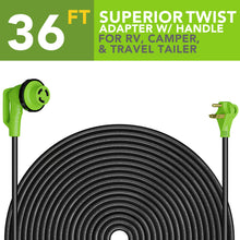 Leisure Cords 30AMP RV Extension Cord 90 Degree Handles Twist Locking 36 Foot (Green)
