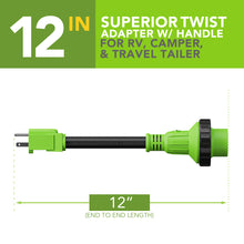 Leisure Cords 30AMP RV Dogbone Adapter Cord Twist Locking NEMA 5-15P to L5-30R 12 Inch (Green)