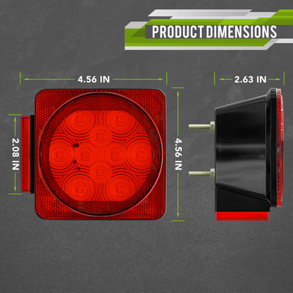 Leisure LED 12V Trailer Exterior LED Submersible Light Kit Square with Red Lens 4 Inch (Red)