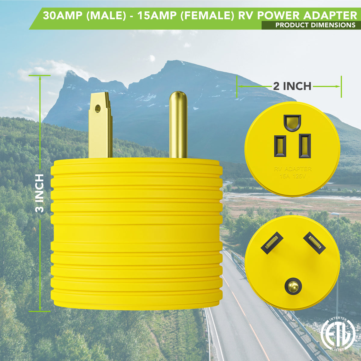 Leisure Cords 30AMP RV Electrical Adapter Standard NEMA TT-30P to 5-15R 3 Inch (Yellow)