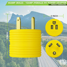 Leisure Cords 30AMP RV Electrical Adapter Standard NEMA TT-30P to 5-15R 3 Inch (Yellow)