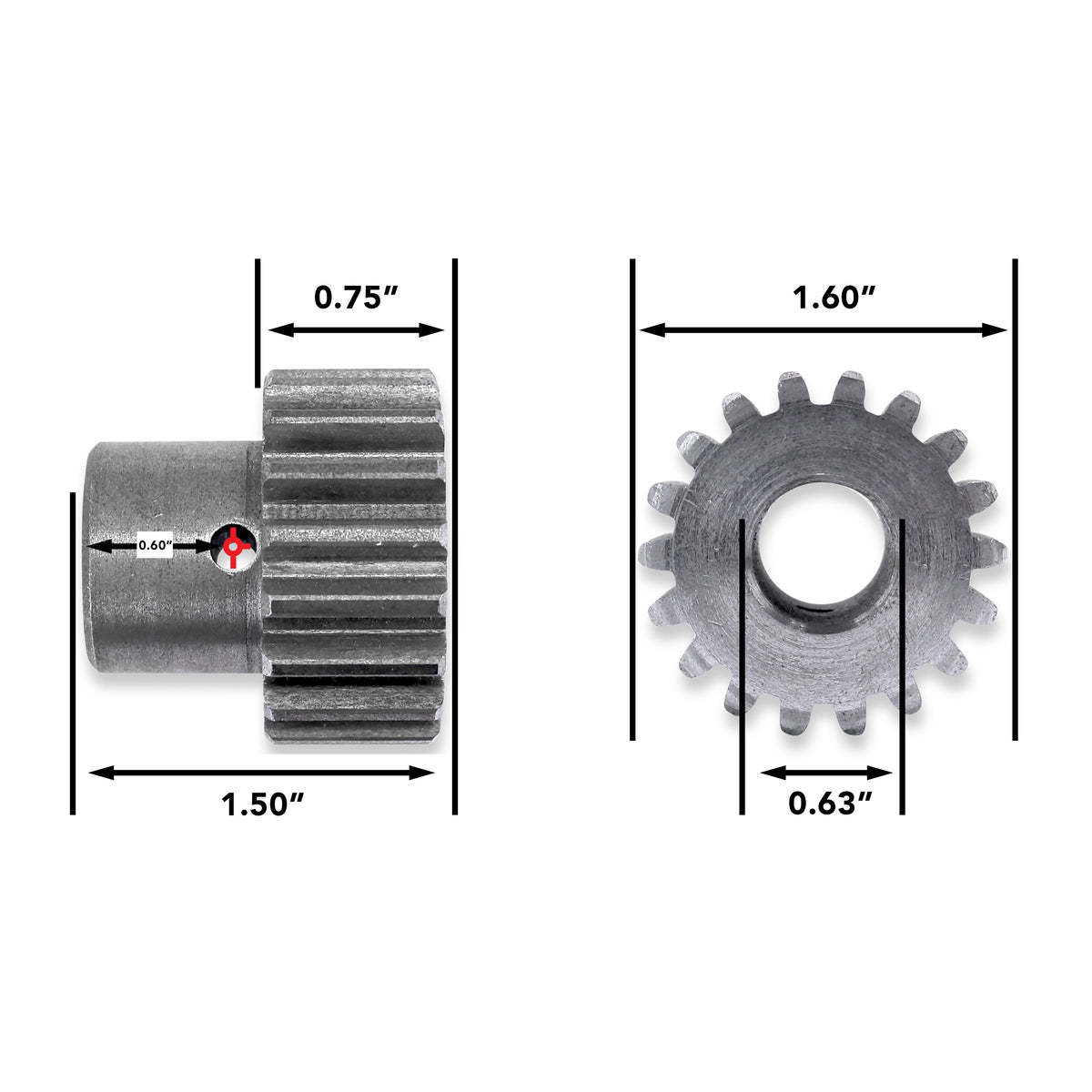 Leisure Coachworks RV Motor Shaft Gear 18 Tooth for Slide Out System 3/4 Inch Teeth x 5/8 Inch Bore x 1.50 Inch Length Pins Not Included (Metal)