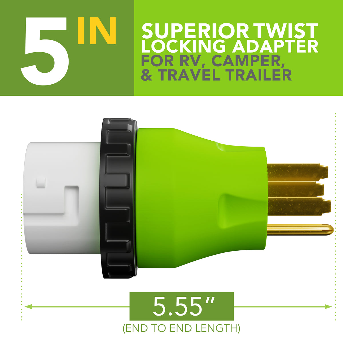 Leisure Cords 50AMP RV Electrical Adapter Twist Locking NEMA 14-50P to SS2-30R 5 Inch (Green)