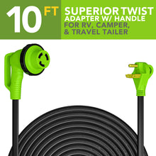 Leisure Cords 30AMP RV Extension Cord 90 Degree Handles Twist Locking Flat Cord Profile 10 Foot (Green)