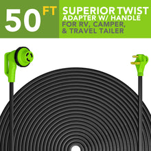 Leisure Cords 30AMP RV Extension Cord 90 Degree Handles Twist Locking Flat Cord Profile 50 Foot (Green)
