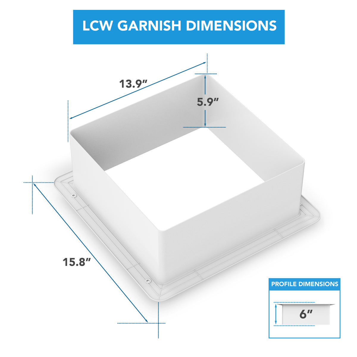 Leisure Coachworks RV Extended Garnish for 14 Inch x 14 Inch Roof Vent Fan 6 Inch (White)