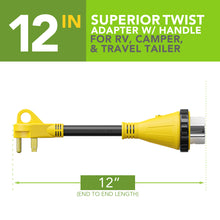 Leisure Cords 30AMP RV Dogbone Adapter Cord Twist Locking NEMA TT-30P to SS2-50R 12 Inch (Yellow)