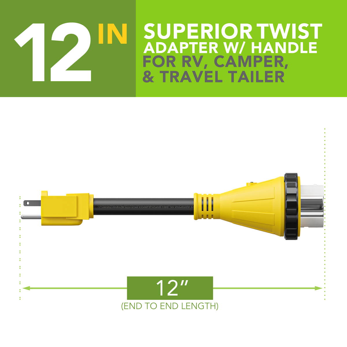 Leisure Cords 50AMP RV Dogbone Adapter Cord Twist Locking NEMA 5-15P to SS2-50R 12 Inch (Yellow)