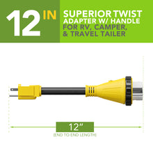 Leisure Cords 50AMP RV Dogbone Adapter Cord Twist Locking NEMA 5-15P to SS2-50R 12 Inch (Yellow)