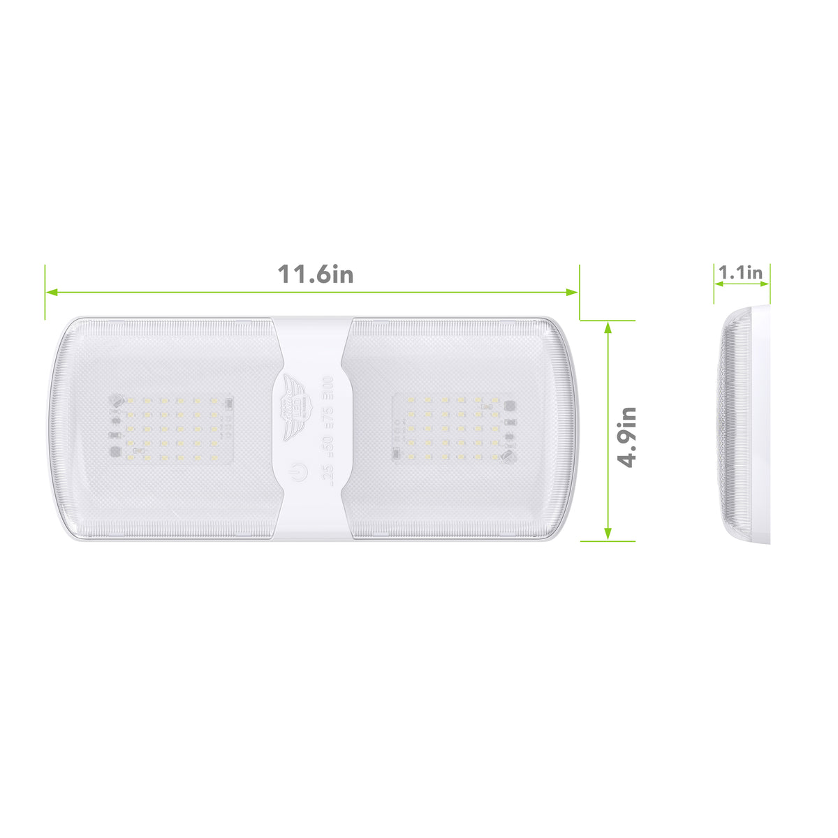 Leisure LED 12V RV LED Double Dome Light Multi-Color Touch Dimmer Switch Clear Lens 11 Inch (White)