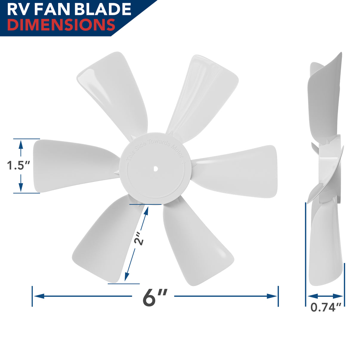 Leisure Coachworks RV Fan Motor with Fan Blade Kit Replacement for 12V Bathroom Vent D Shaft (Metal)