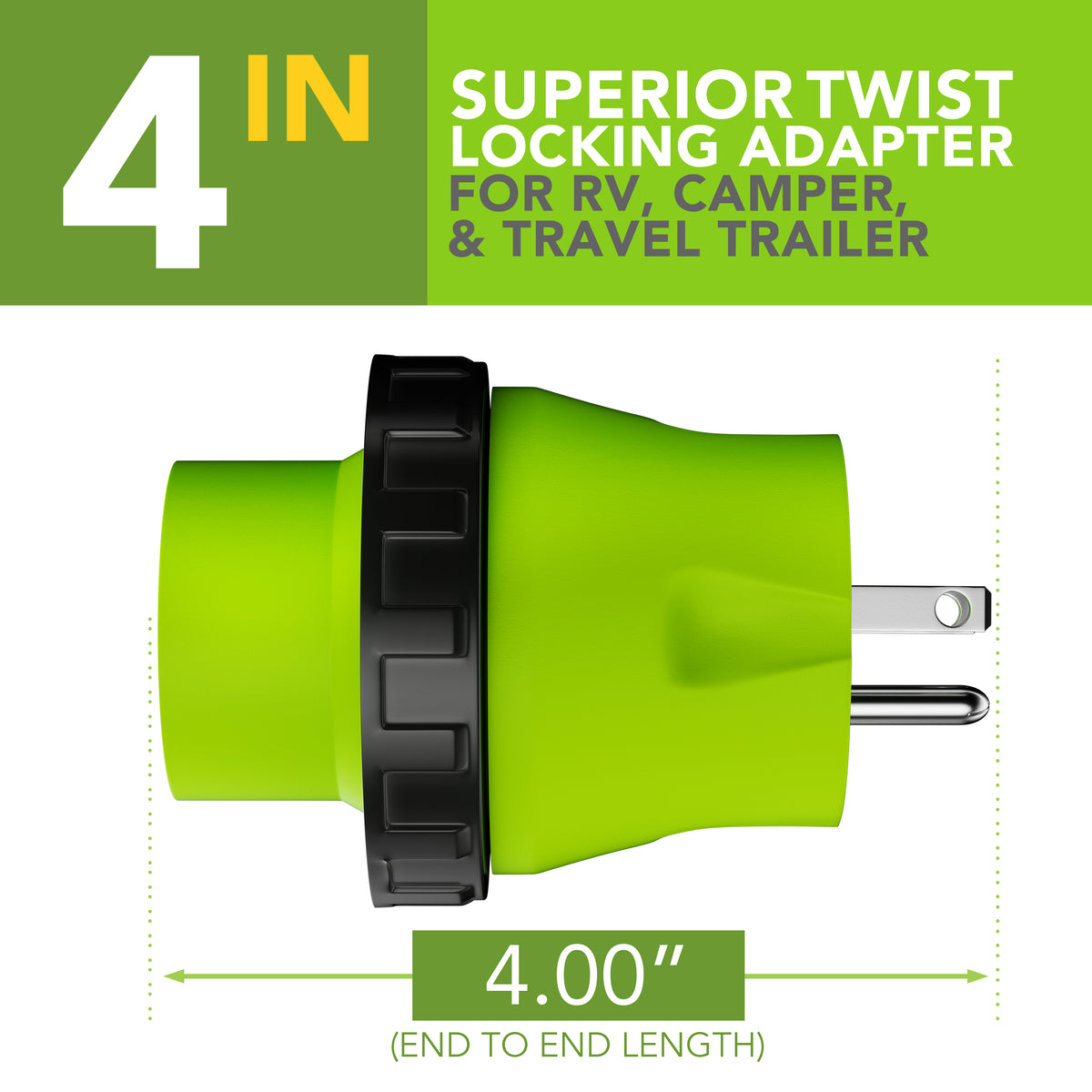 Leisure Cords 15AMP RV Electrical Adapter Twist Locking NEMA 5-15P to L5-30R 4 Inch (Green)