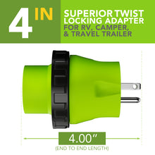 Leisure Cords 15AMP RV Electrical Adapter Twist Locking NEMA 5-15P to L5-30R 4 Inch (Green)
