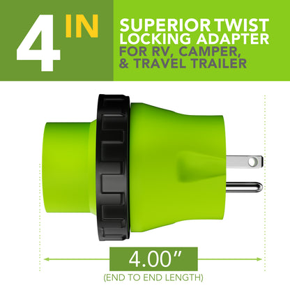 Leisure Cords 15AMP RV Electrical Adapter Twist Locking NEMA 5-15P to L5-30R 4 Inch (Green)