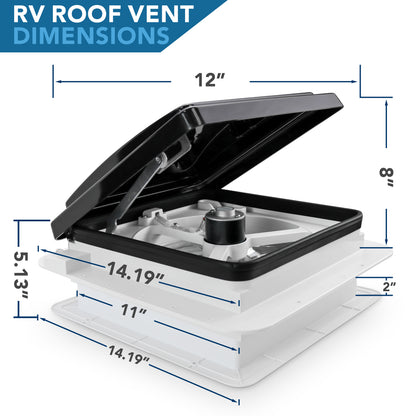 Leisure Coachworks RV Roof Vent Fan with Black Lid 11 Inch x 11 Inch (White)