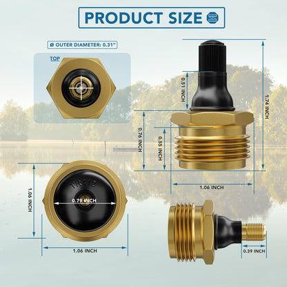Leisure Coachworks RV Water Blow Out Plug Adapter with 3/4 Inch GHT to Schrader Valve (Brass)