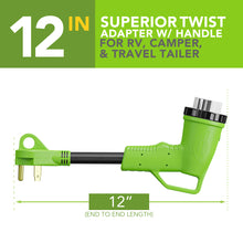 Leisure Cords 50AMP RV Dogbone Adapter Cord 90 Degree Handles Twist Locking NEMA TT-30P to SS2-50R 12 Inch (Green)