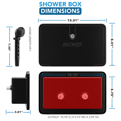 Leisure Coachworks RV Exterior Shower Box Kit for Cowboy Shower with ABS Hose 13.31 Inch x 8.41 Inch (Black)