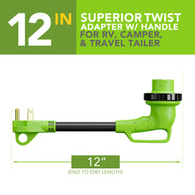 Leisure Cords 30AMP RV Dogbone Adapter Cord 90 Degree Handles Twist Locking NEMA TT-30P to L5-30R 12 Inch (Green)