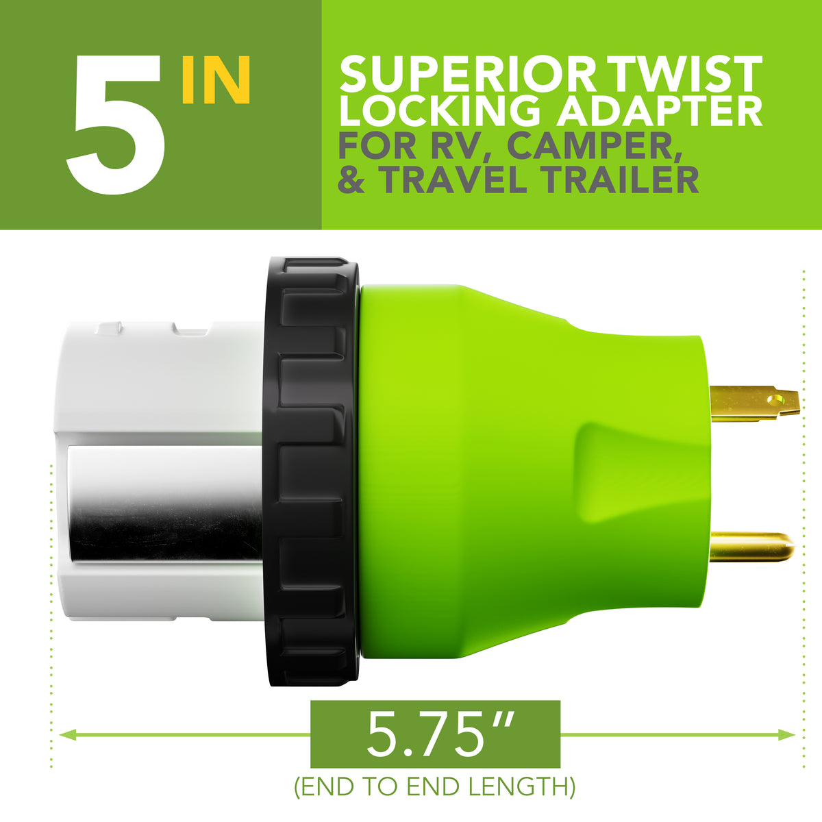 Leisure Cords 30AMP RV Electrical Adapter Twist Locking NEMA TT-30P to SS2-50R 5 Inch (Green)