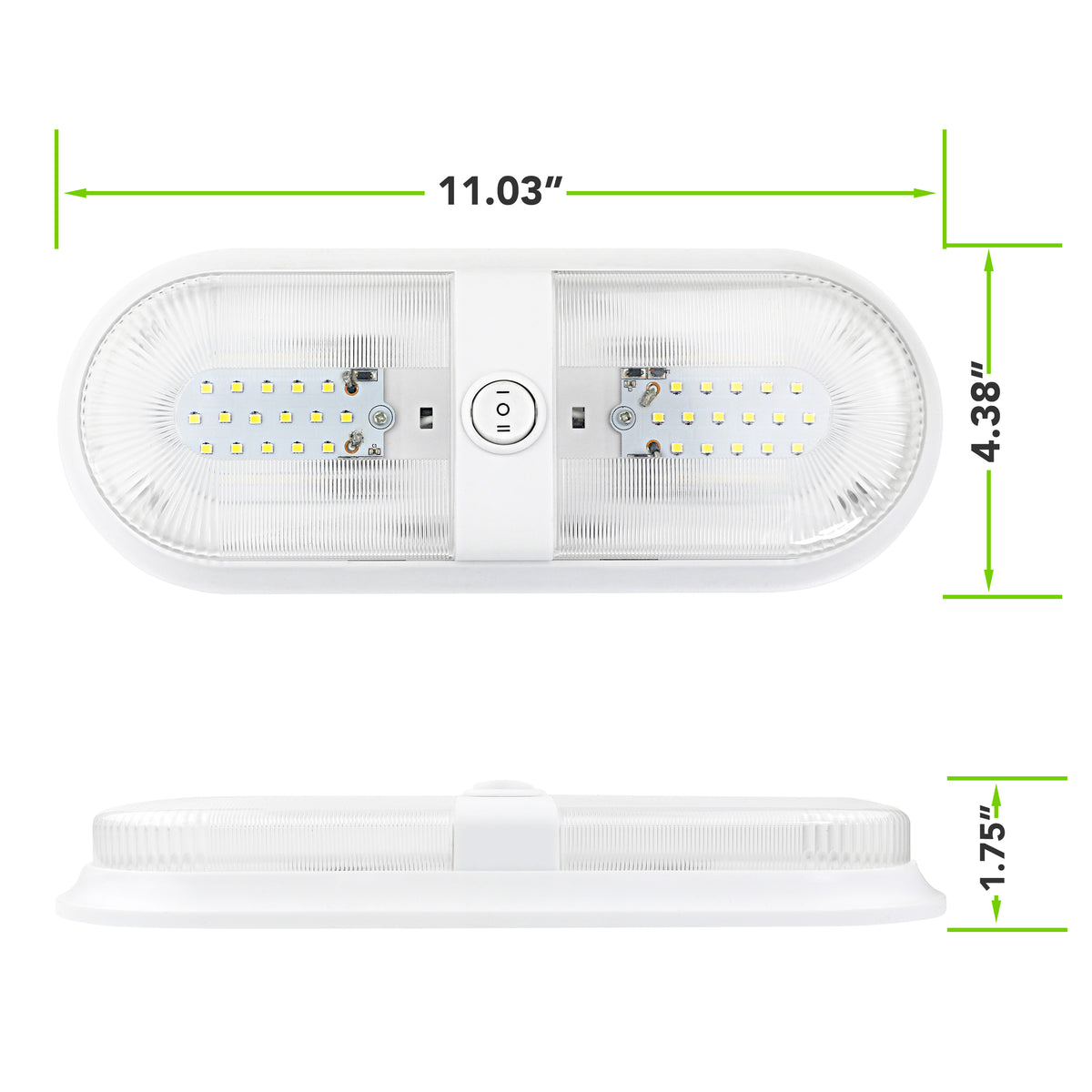 Leisure LED 12V RV LED Double Dome Light Oval Natural White On Off Switch Clear Lens 11 Inch (White)