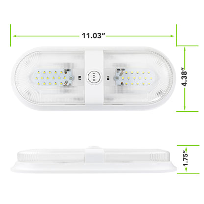Leisure LED 12V RV LED Double Dome Light Oval Natural White On Off Switch Clear Lens 11 Inch (White)